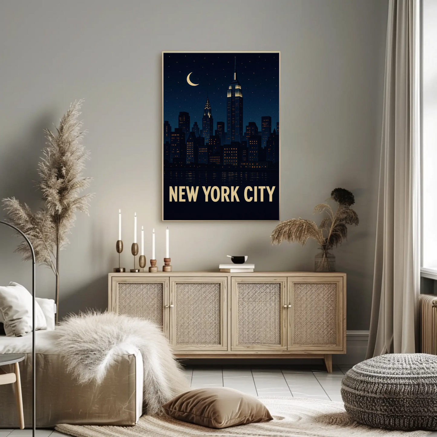 New York City Night Skyline Empire State Lights Travel Poster