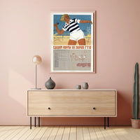 Vintage Soviet Athletic Propaganda Poster with Beachbackdrop