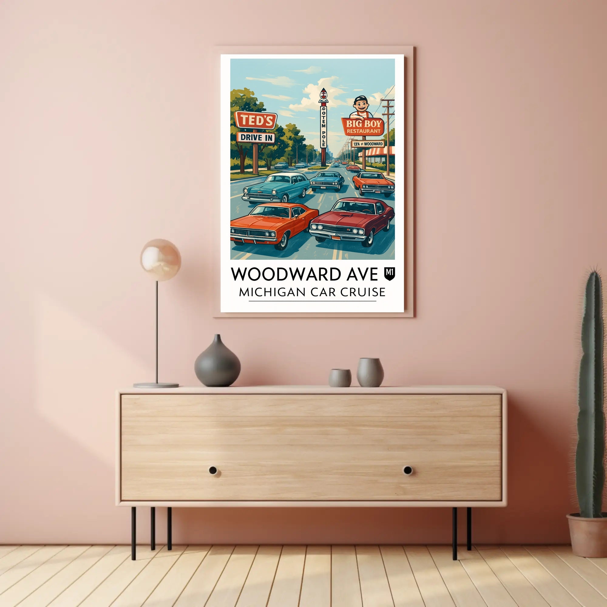 Woodward Ave Michigan Car Cruise Poster