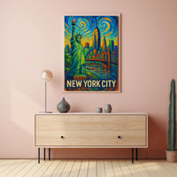 New York City Vibrant Impressionist Poster Vintage Wall Art