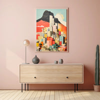 Vibrant Abstract Cityscape with Mountains Artistic Poster