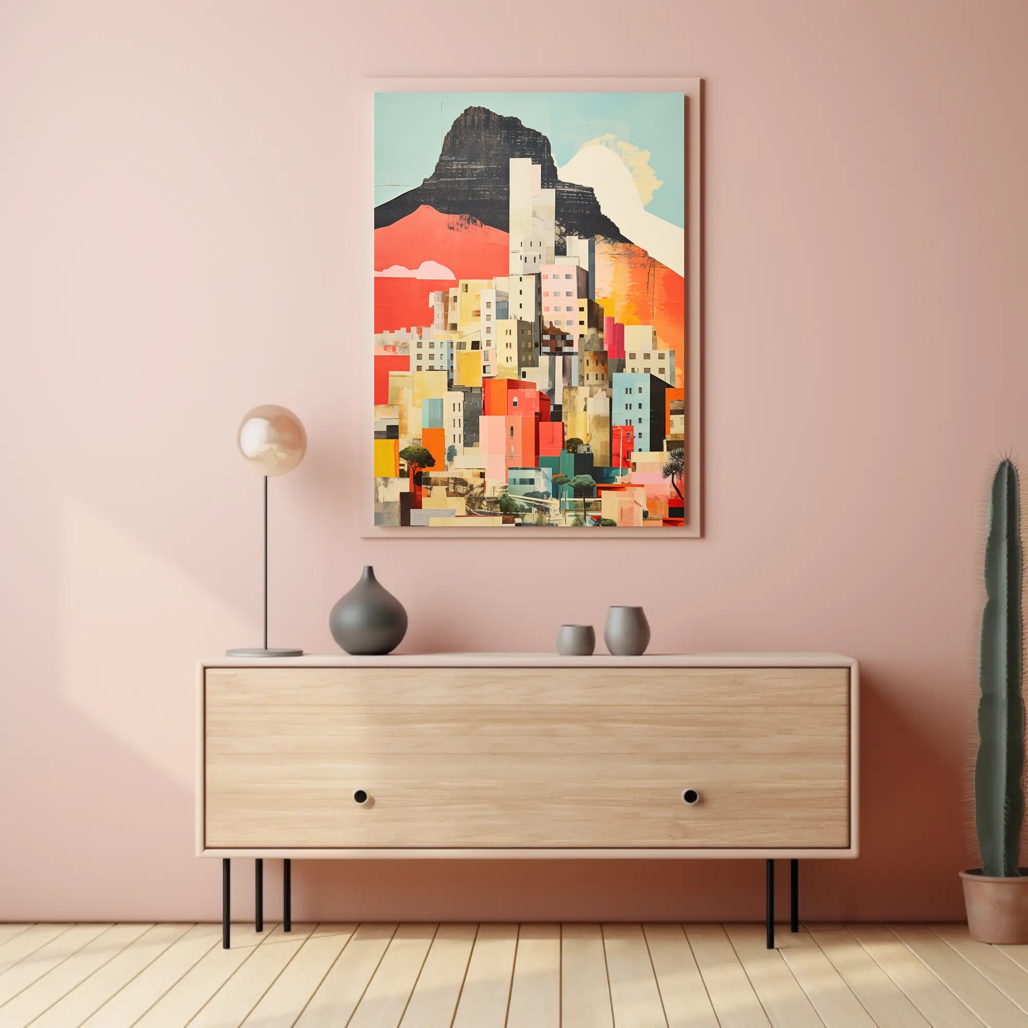 Vibrant Abstract Cityscape with Mountains Artistic Poster