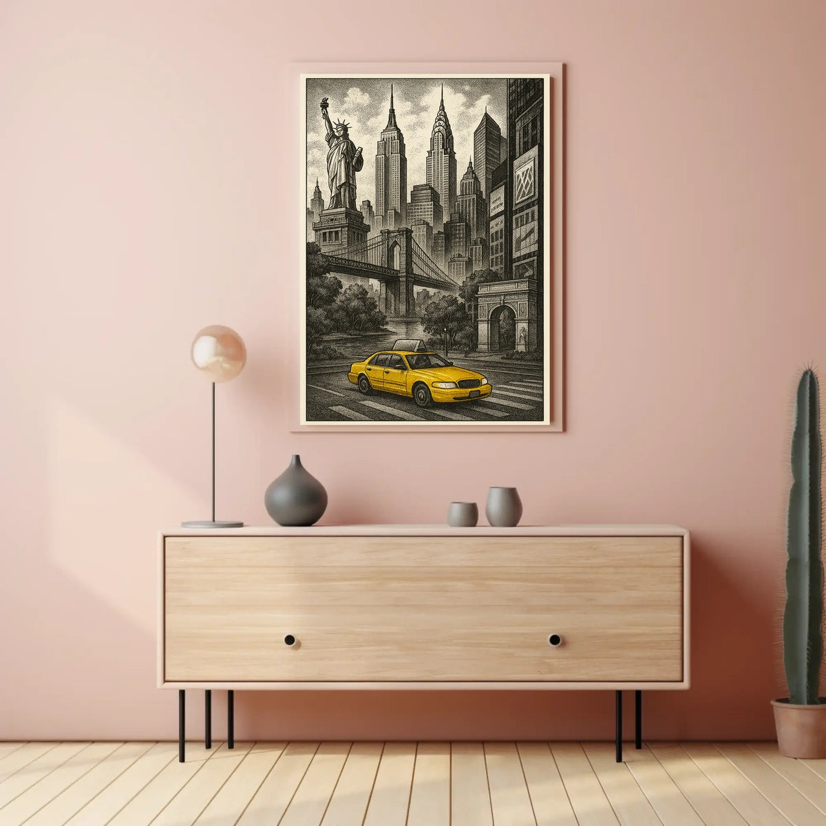 New York City Taxi Scene Poster Vintage Wall Art