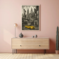 New York City Taxi Scene Poster Vintage Wall Art
