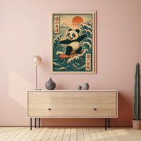 Pandas Surfing Adventure Poster PosterGoat
