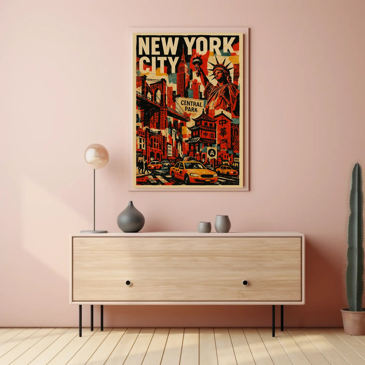 Iconic New York City Landmarks Poster Vintage Wall Art