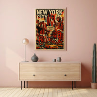 Iconic New York City Landmarks Poster Vintage Wall Art
