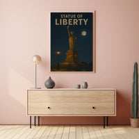 Statue Of Liberty Night Scene Poster Vintage Wall Art