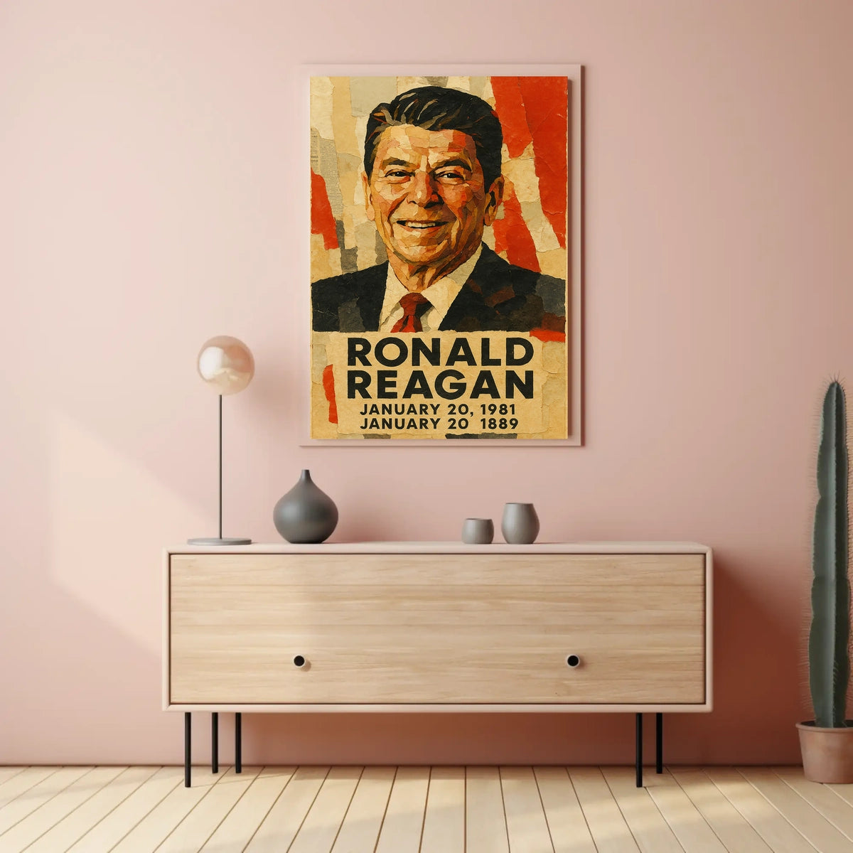 Ronald Reagan 40th President of the United States Layered paper Collage Poster