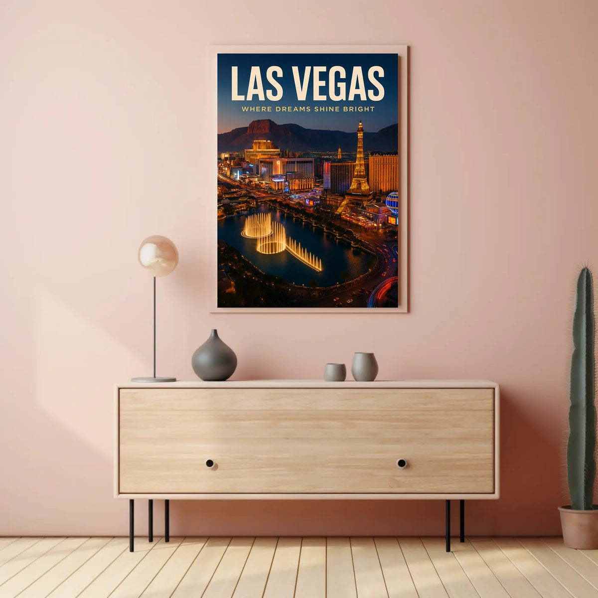 Las Vegas Poster Dreams Shine Bright Skyline Travel Decor