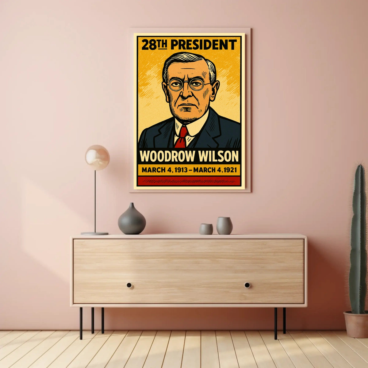 Woodrow Wilson 28th President of the United States Inked Comic Style Poster