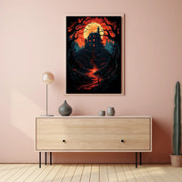 Haunting Gothic Mansion Eerie Landscape Art Poster