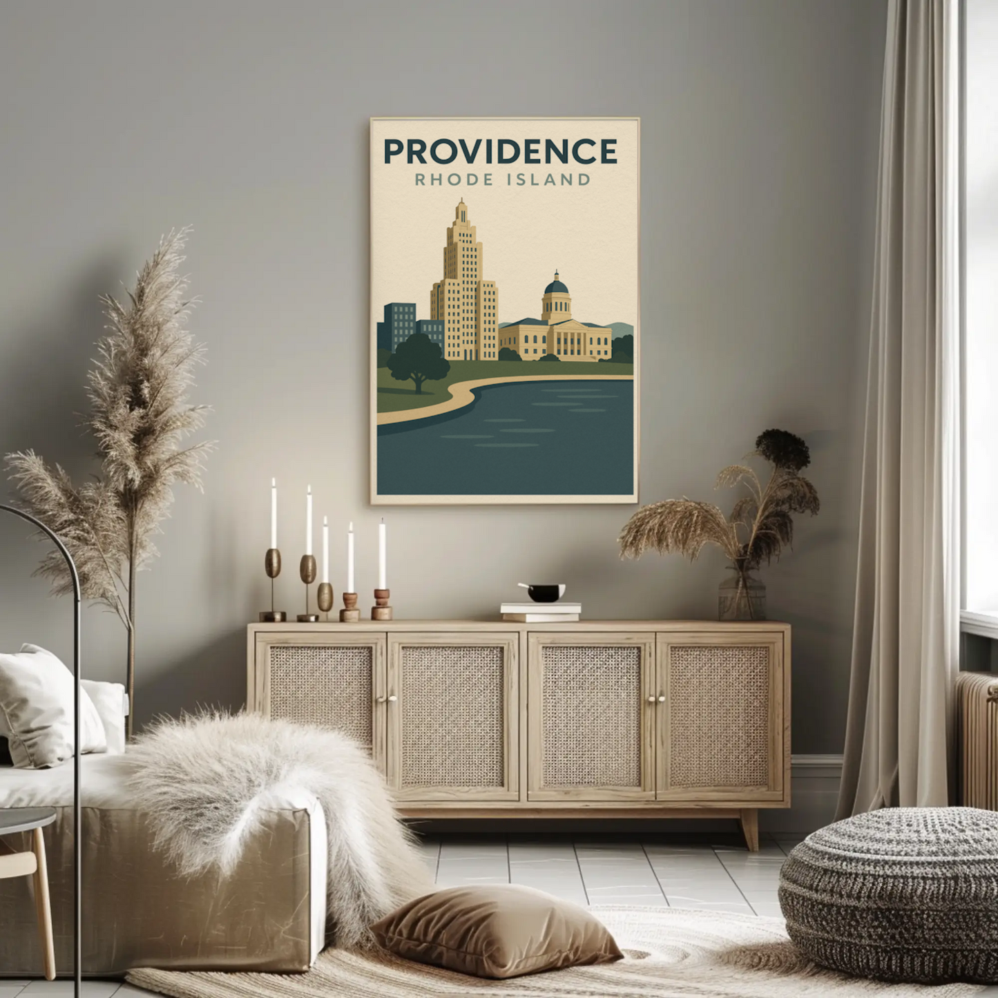 Providence Rhode Island Vintage Skyline Travel Poster