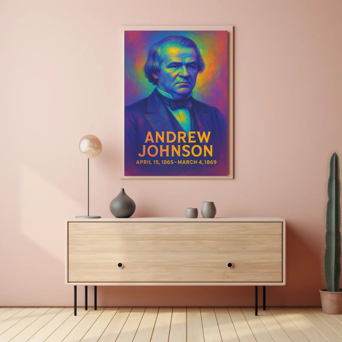Andrew Johnson 17th President of the United States Neon Gradient Overlay Poster