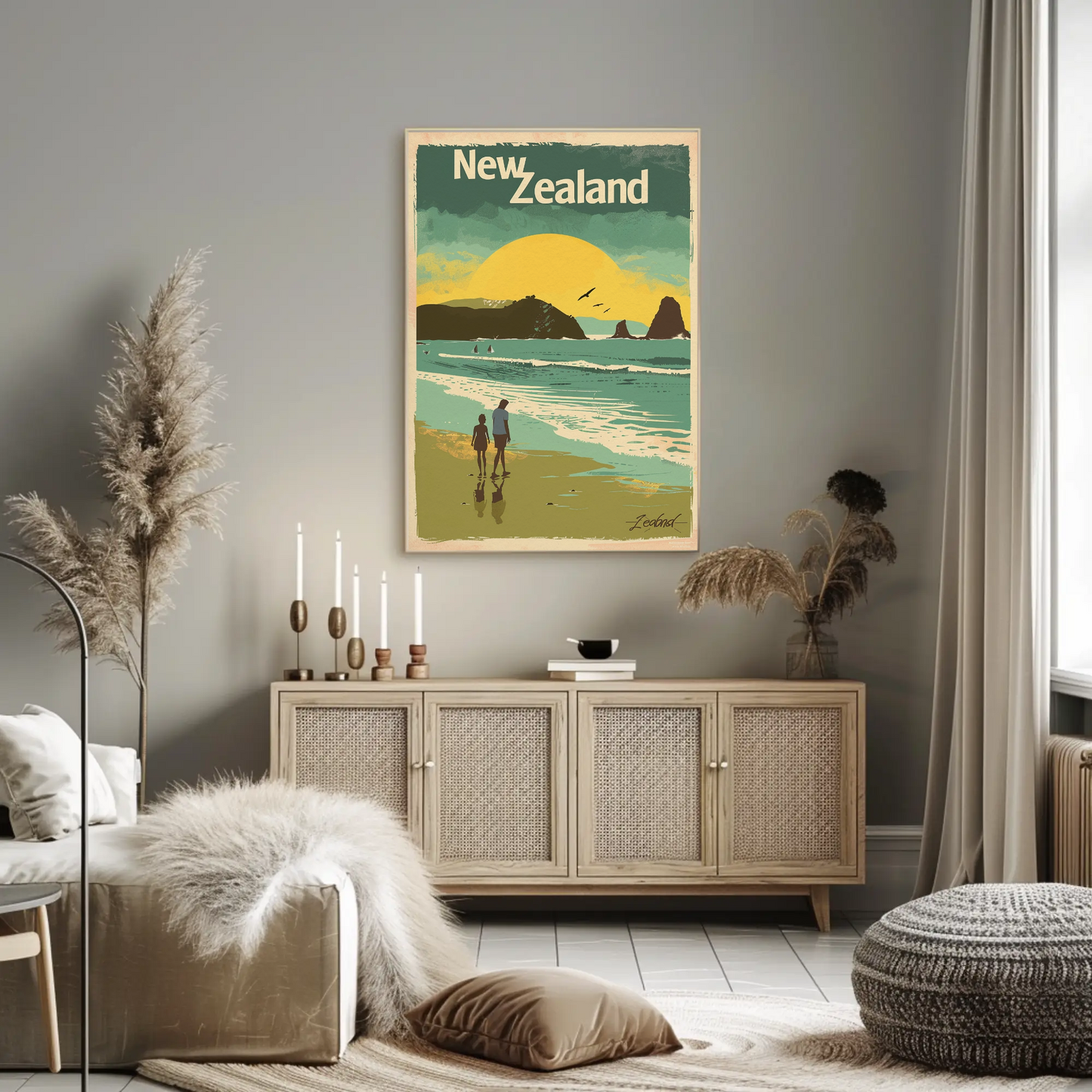 New Zealand Beach Sunset Coastal Walk Poster Poster