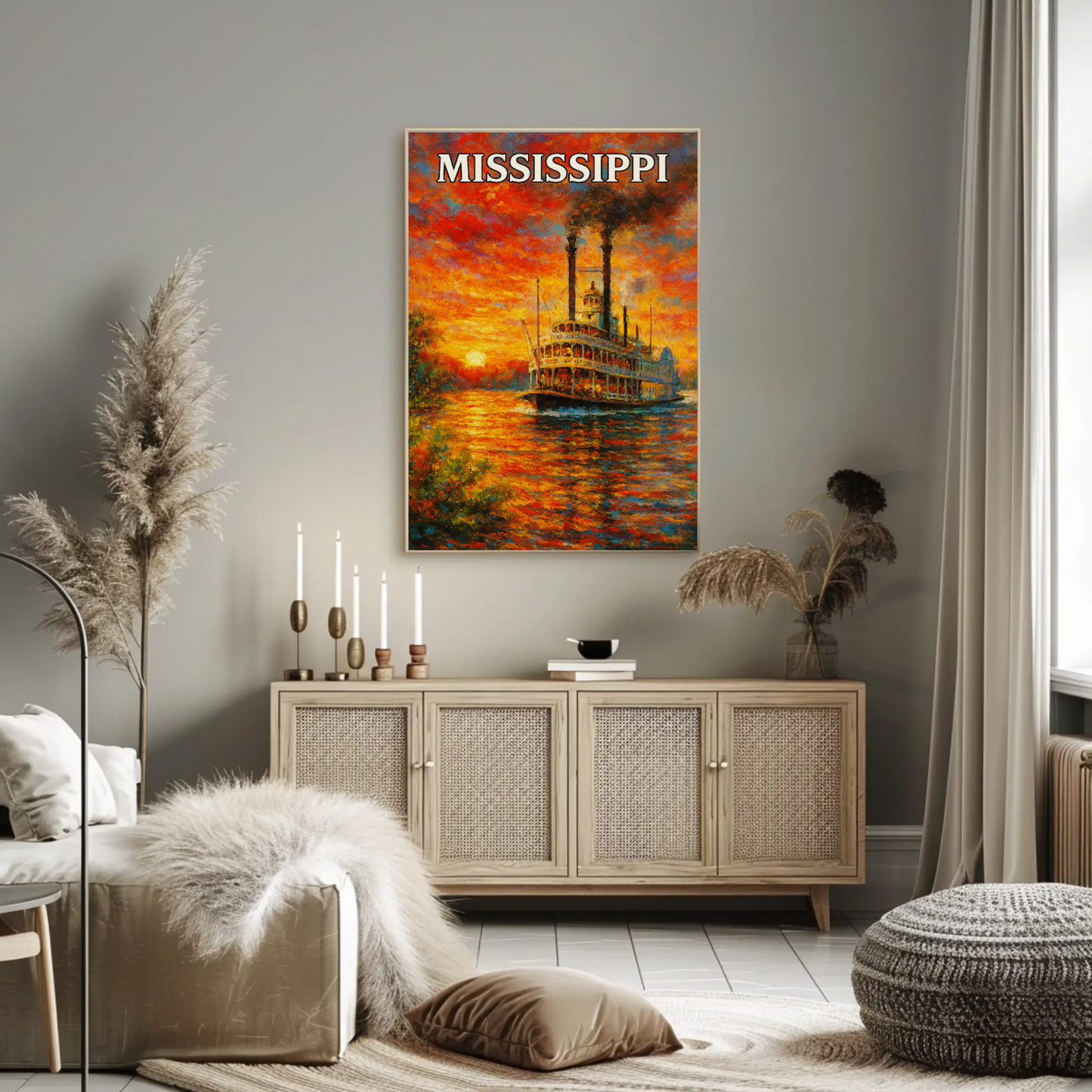 Mississippi Steamboat Sunset Impressionist River Art Poster