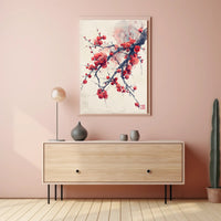 Elegant Red Plum Blossoms Artistic Poster PosterGoat