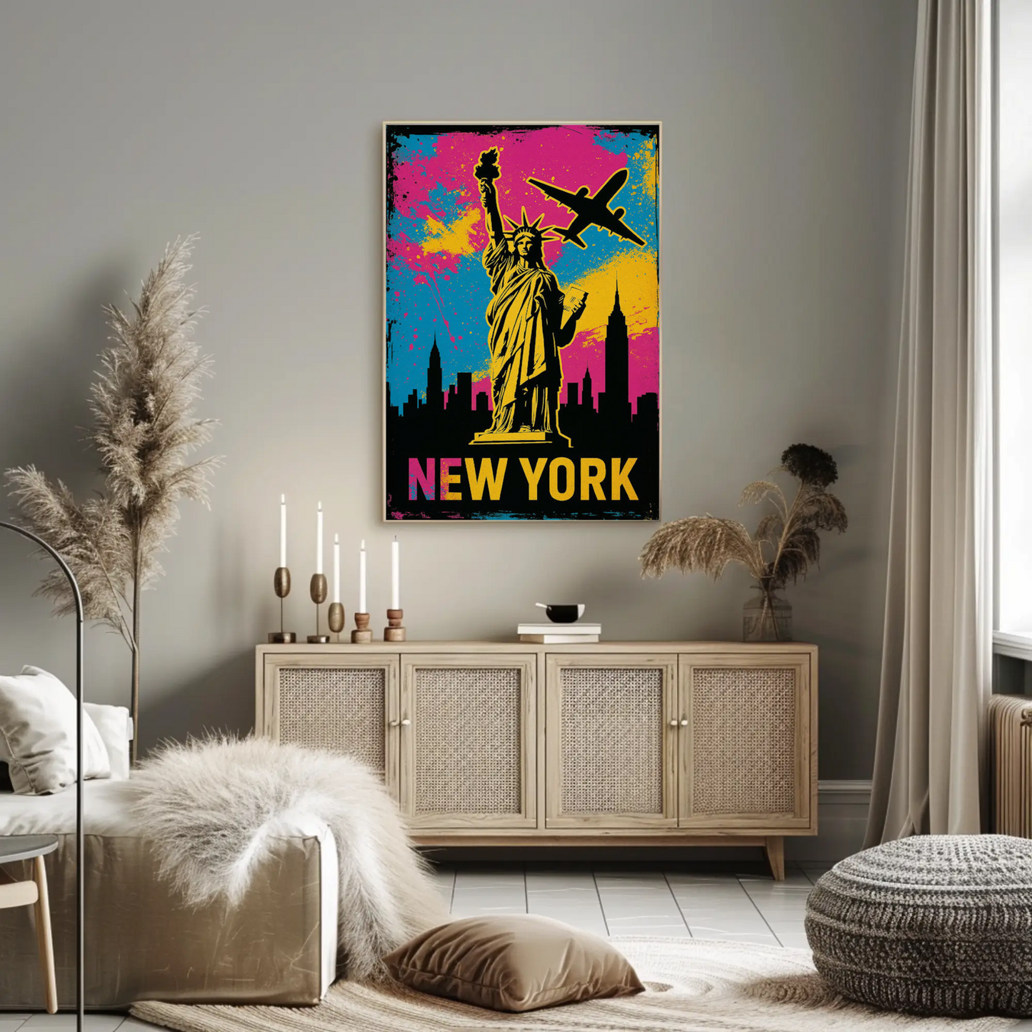 New York Statue Liberty Street Art Neon Colors Travel Poster