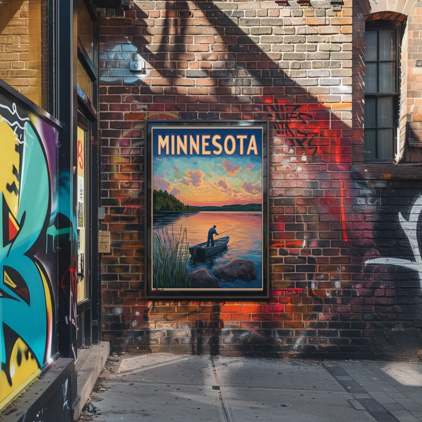 Minnesota Sunset Fishing Vintage Poster