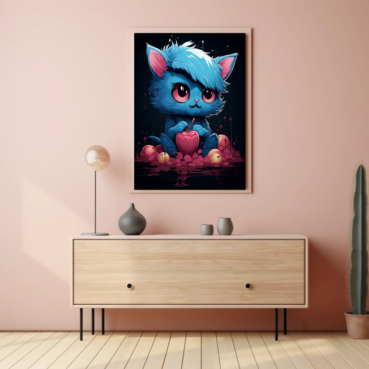 Enigmatic Blue Cat With Apple Poster