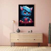 Enigmatic Blue Cat With Apple Poster