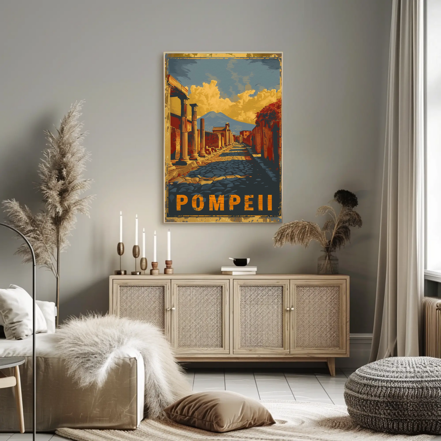 Pompeii Ancient Ruins and Mount Vesuvius Travel Poster