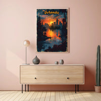 Orlando Sunset Skyline Art in Travel Poster