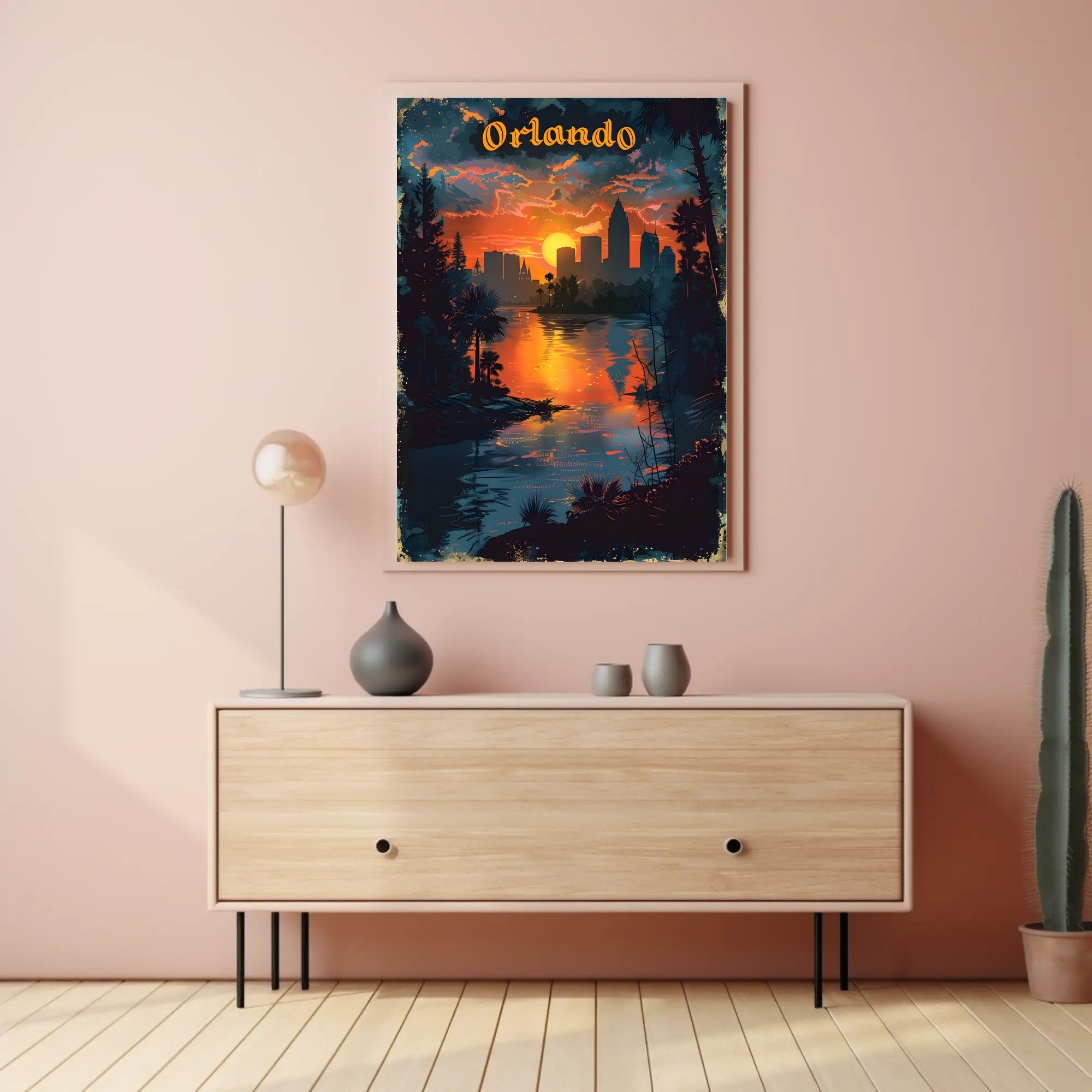 Orlando Sunset Skyline Art in Travel Poster