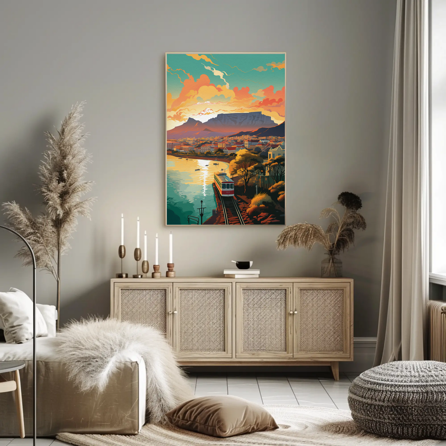Cape Town Railway Train Coastal View Sunset Travel Poster