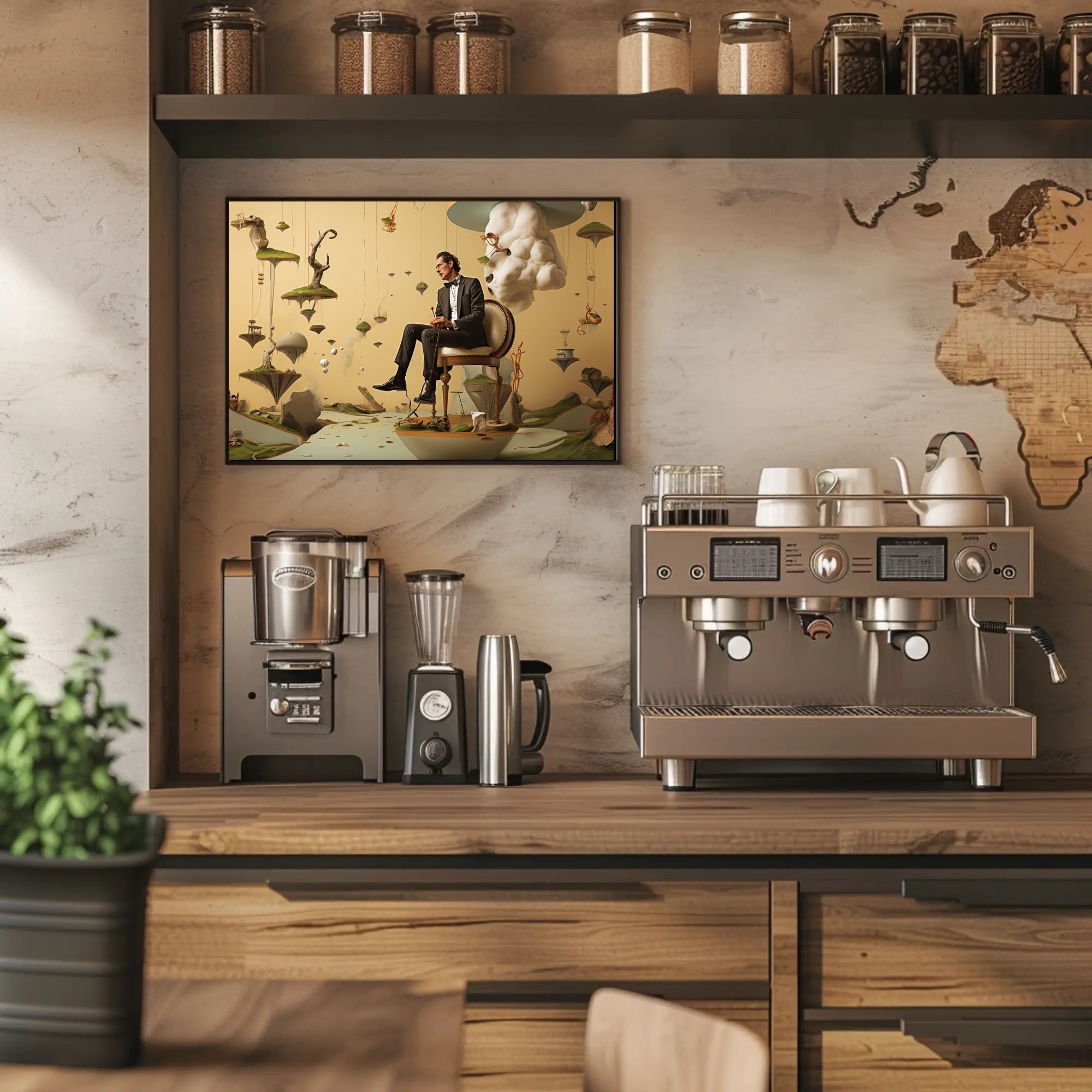 Surreal Floating Islands Tuxedo Man - Artistic Poster