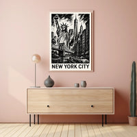 Iconic New York City Poster Monochrome Skyline For NYC Home