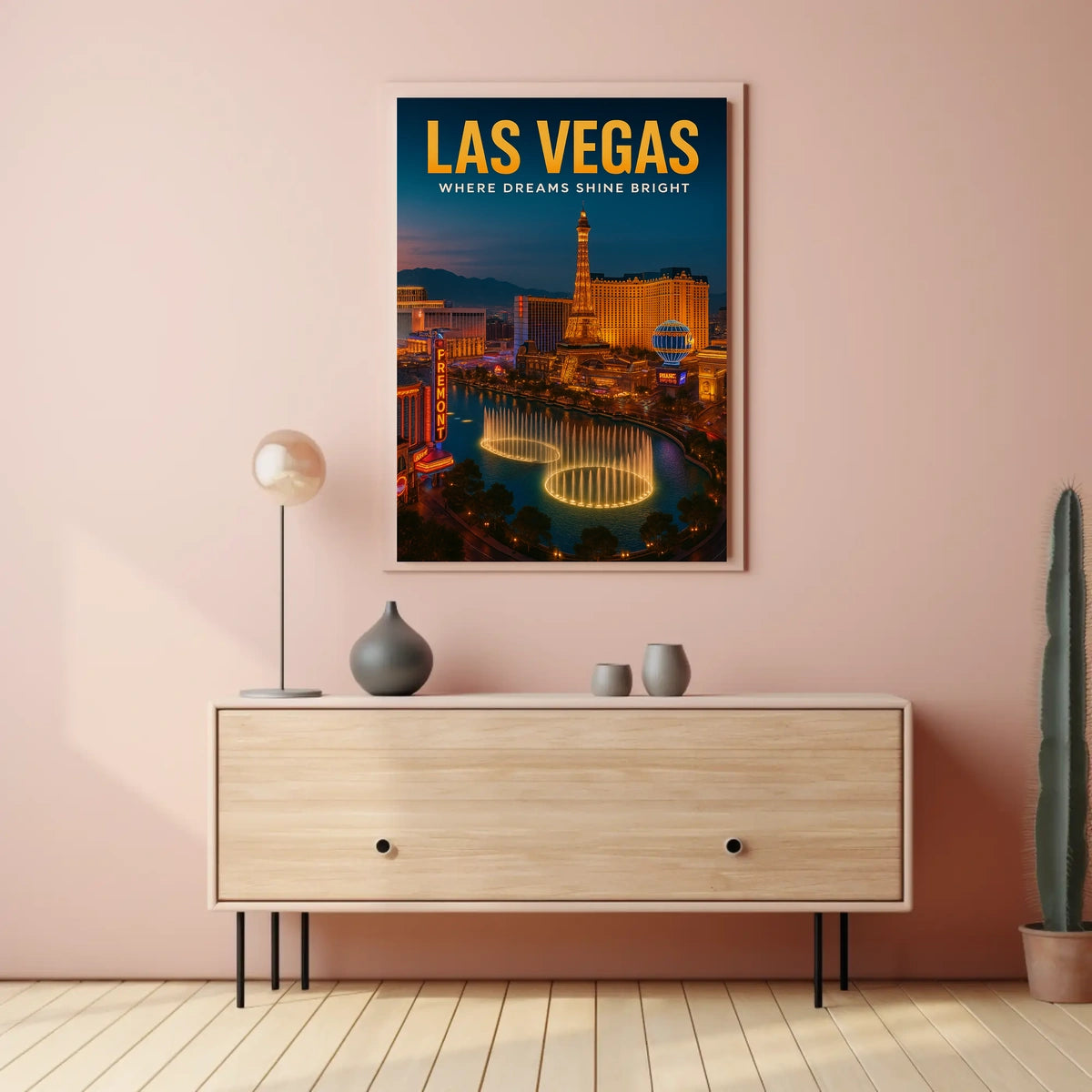 Las Vegas Neon Skyline Poster For Living Room Decor