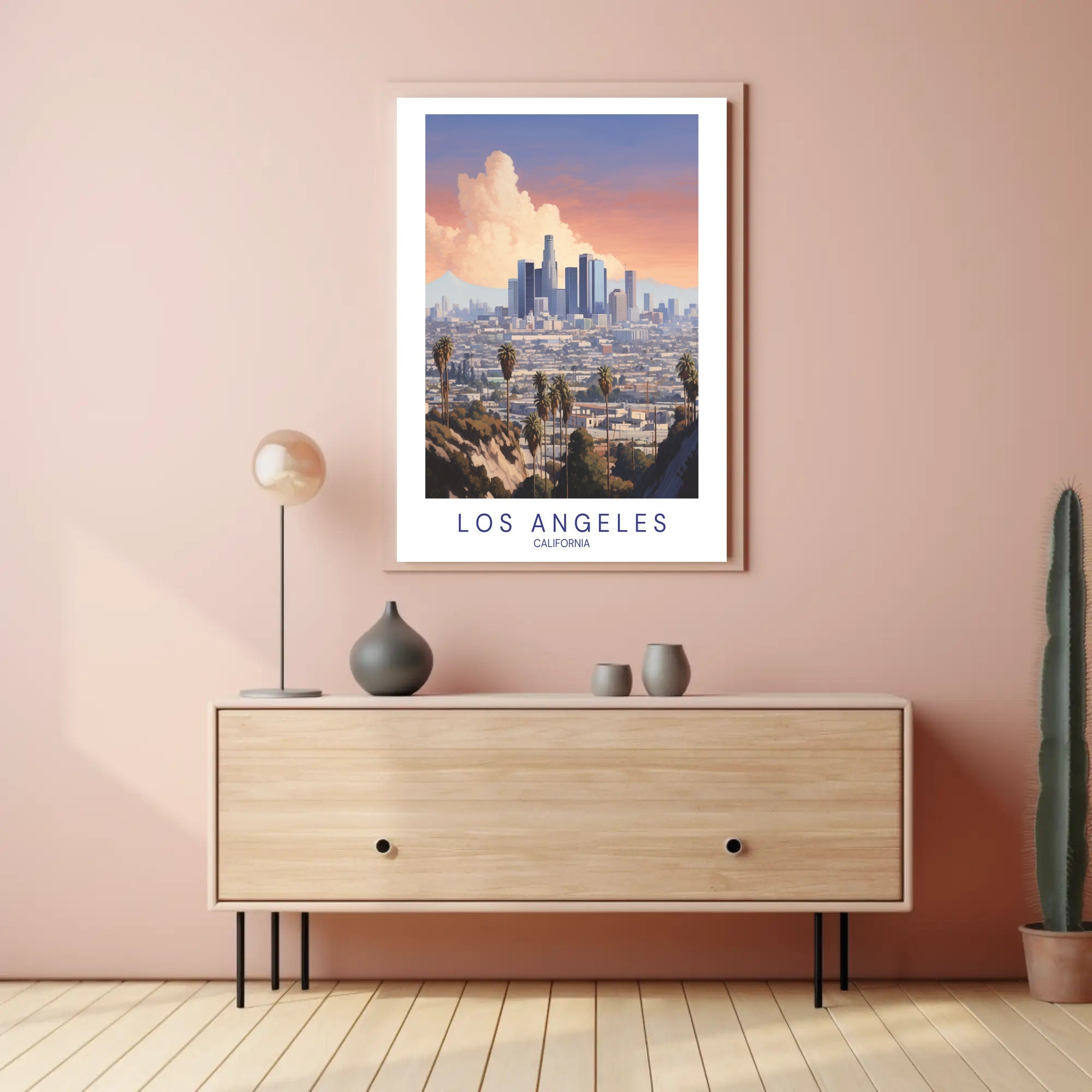 Los Angeles Skyline Serene Illustration Urban or Cityscape Poster PosterGoat