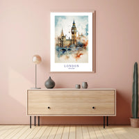 Big Ben Art: Watercolor London Urban Cityscape Poster PosterGoat