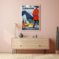 Vintage Canada Travel Poster with Mountie and Wildlife Travel Poster PosterGoat