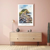 Giant's Causeway Scenic Watercolor Travel Poster PosterGoat