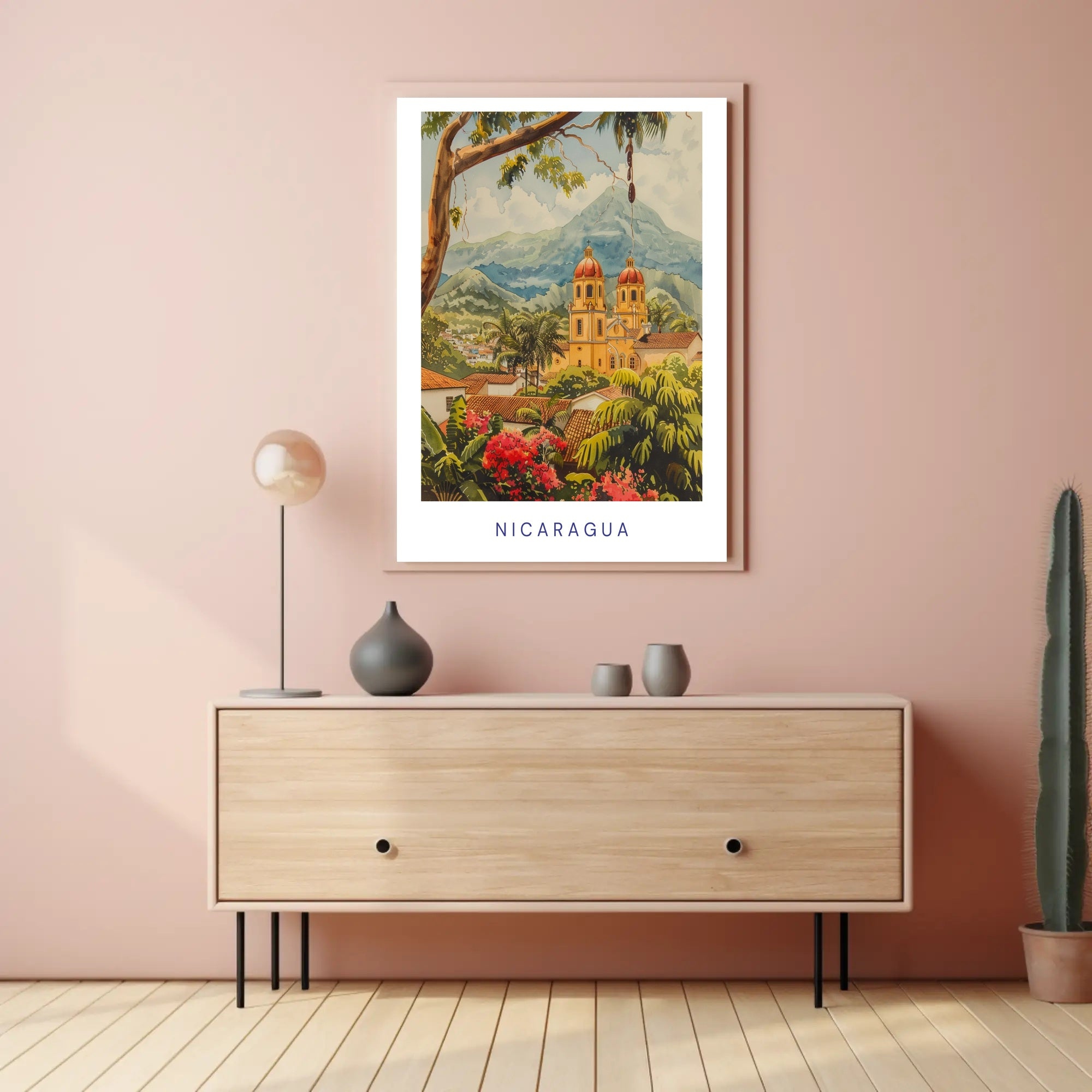 Nicaragua Colonial Church Travel Poster PosterGoat