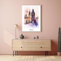 Prague's Charles Bridge Watercolor Urban or Cityscape Poster PosterGoat