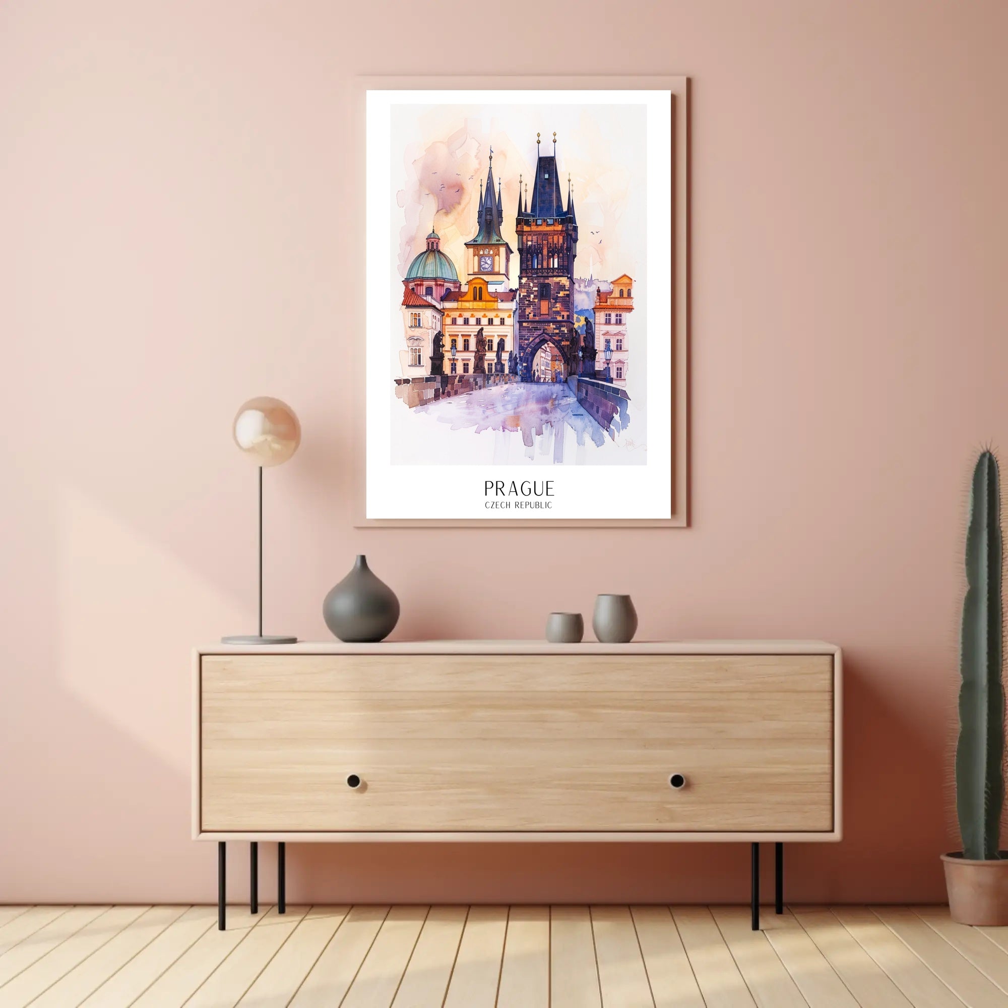 Prague's Charles Bridge Watercolor Urban or Cityscape Poster PosterGoat