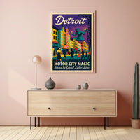 Motor City Magic Retro Urban Cityscape Poster