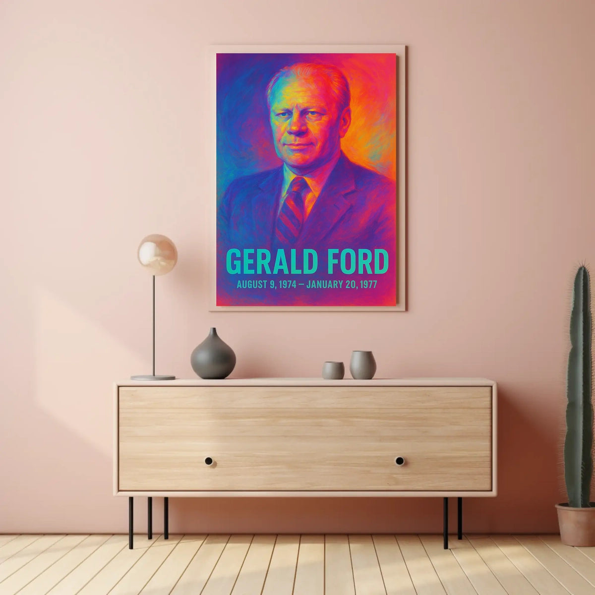 Gerald Ford 38th President of the United States Neon Gradient Overlay Poster
