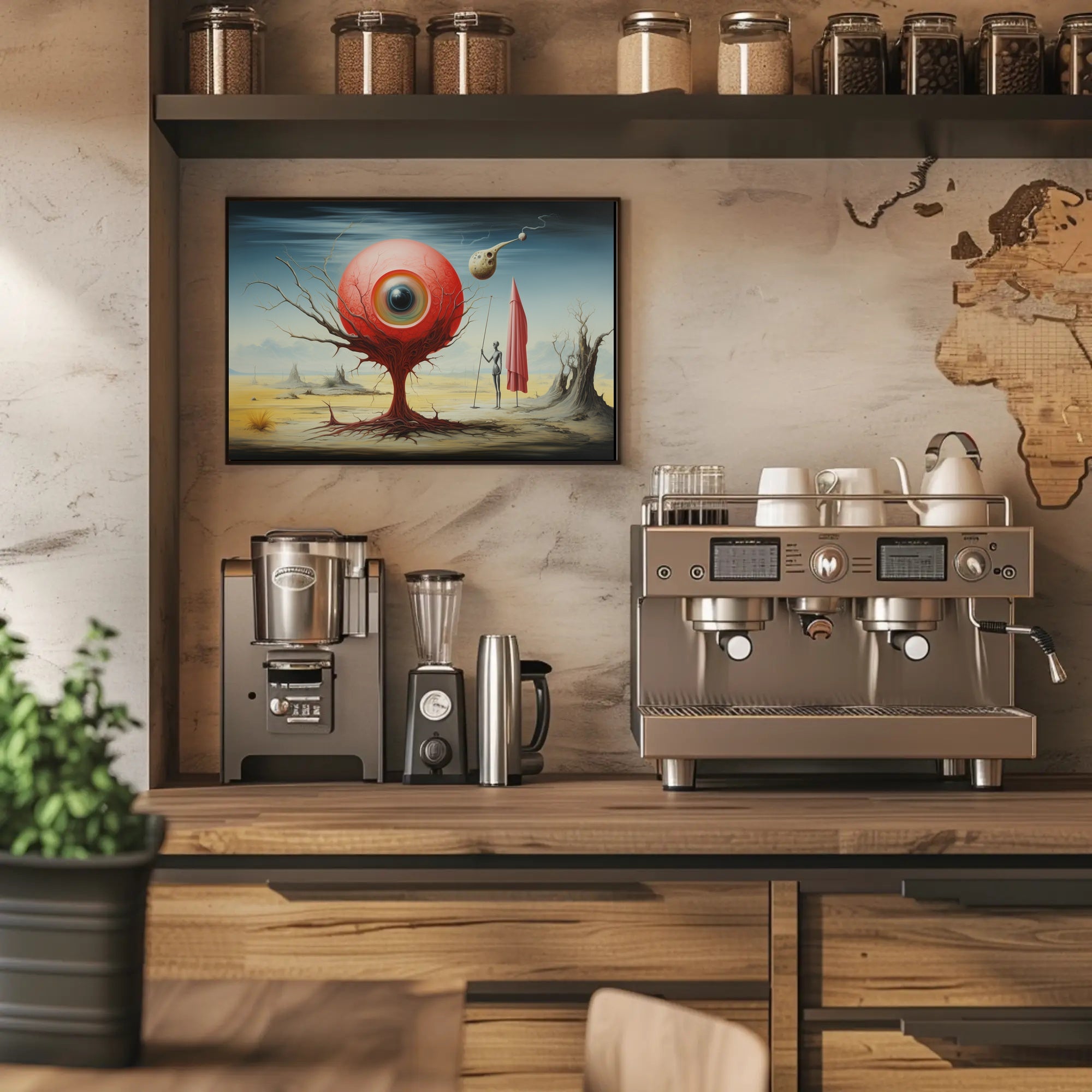 Red Sphere Desert Imagination: Futuristic Sci-Fi Poster