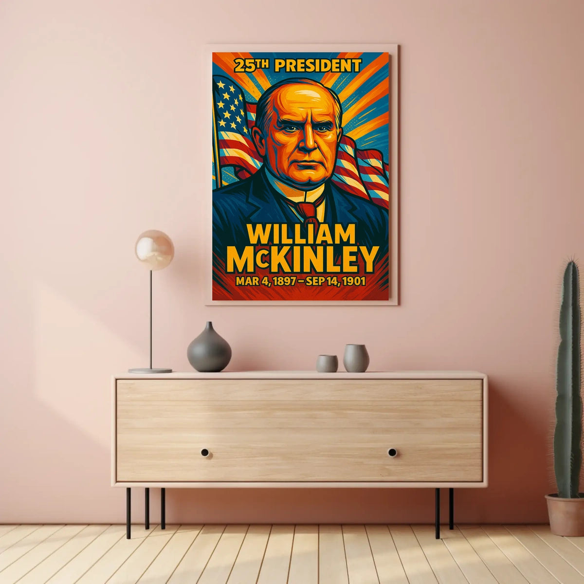 William McKinley 25th President of the United States Colorful Comic Book Style Poster