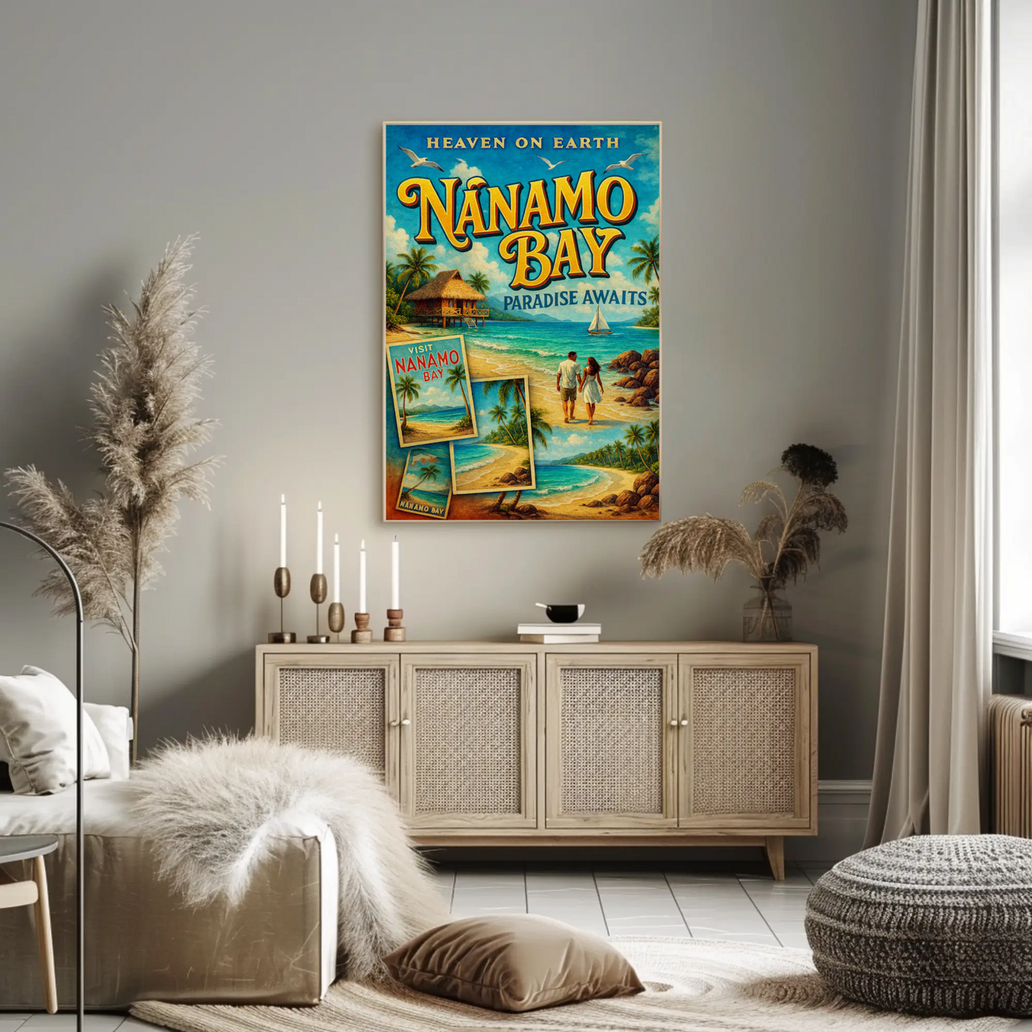 Nanamo Bay Couple Walking Beach Sunset Travel Poster