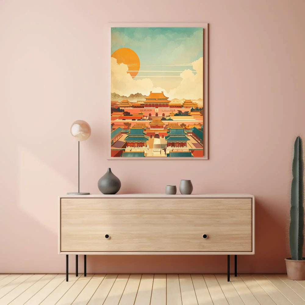 Classic Chinese Architecture: Art Poster with Vibrant Colors