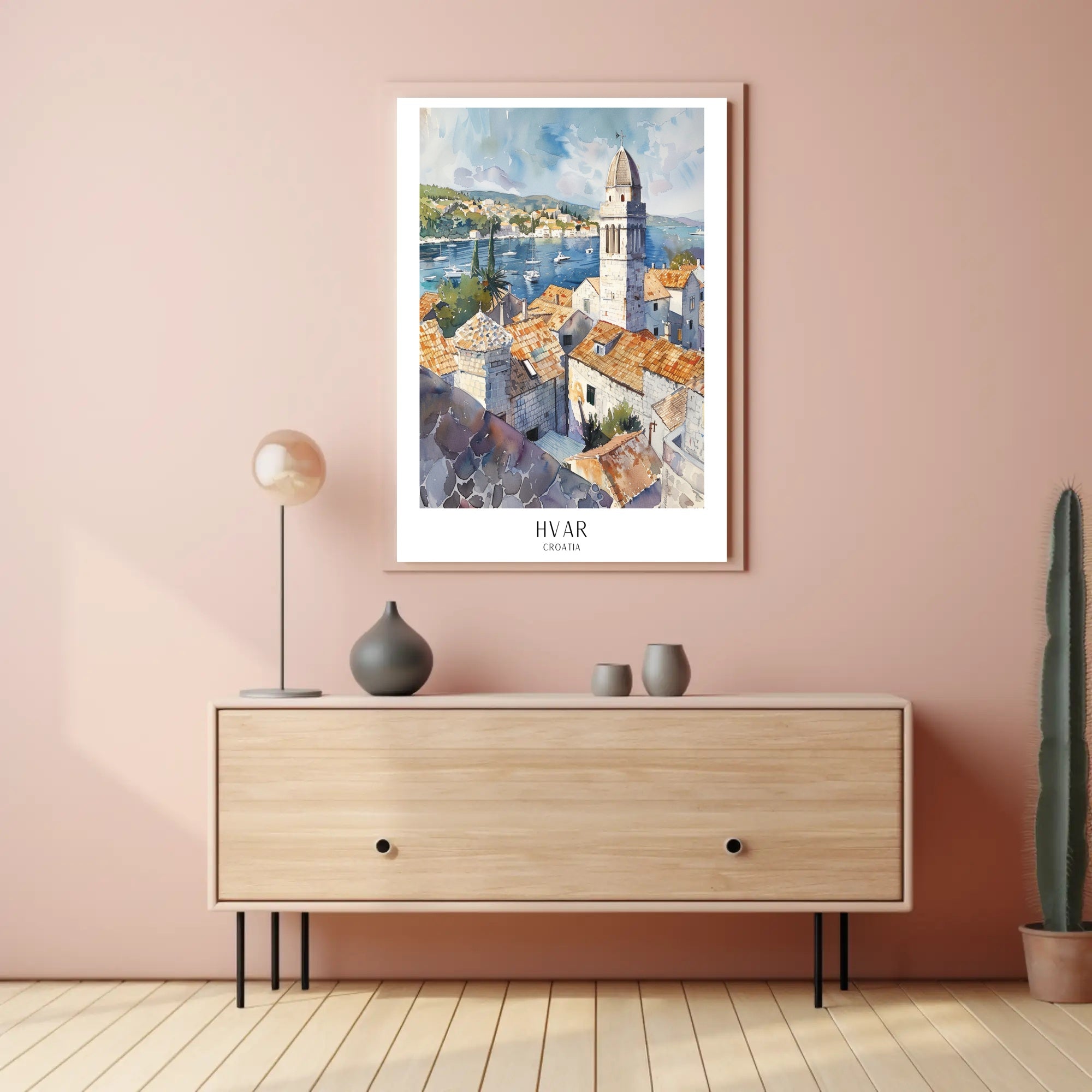 Hvar Croatia Scenic View Watercolor Travel Poster PosterGoat