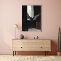 Dark Bat Window: Eerie Gothic Artistic Poster PosterGoat