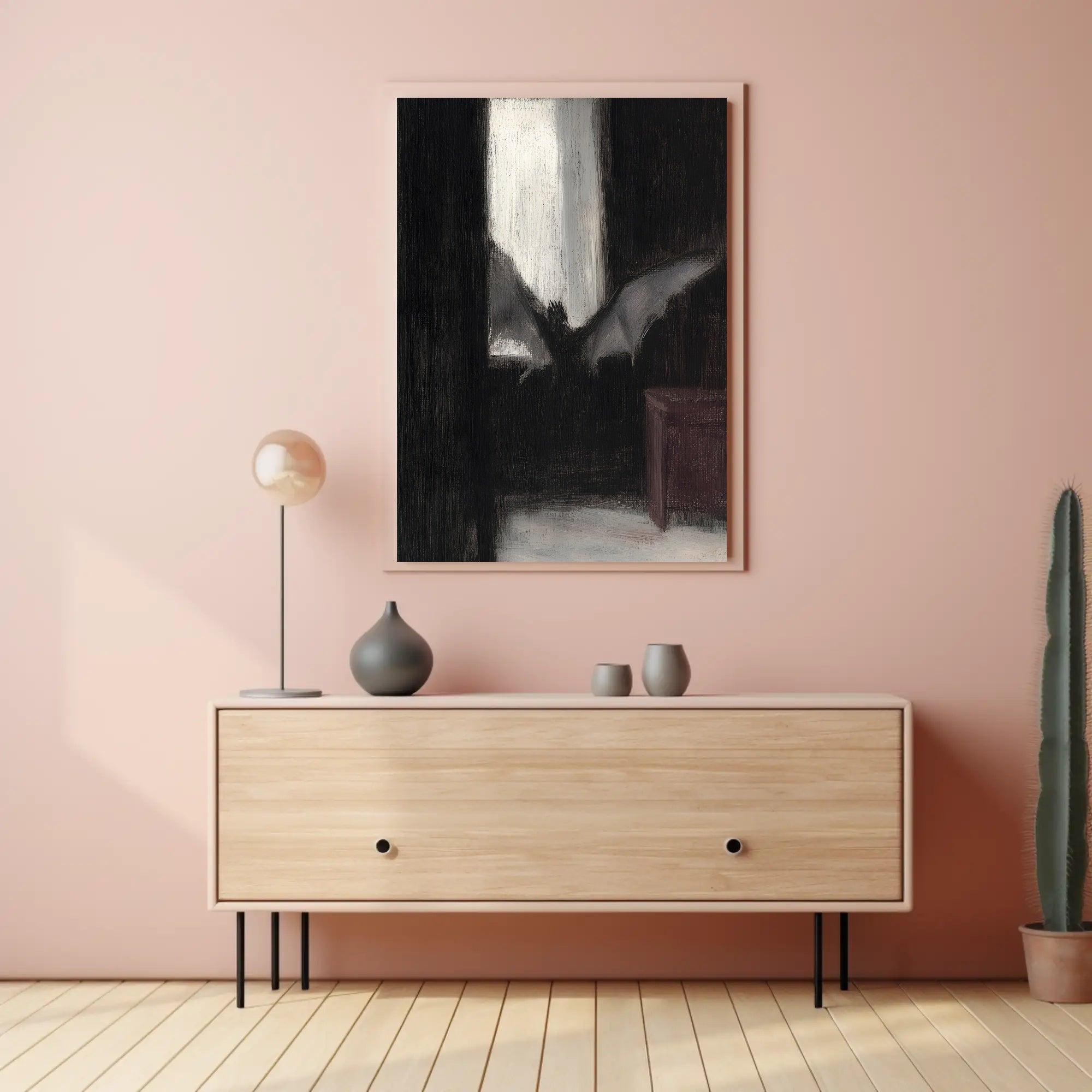 Dark Bat Window: Eerie Gothic Artistic Poster PosterGoat
