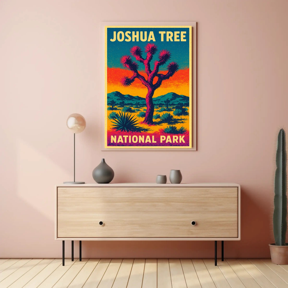 Joshua Tree Desert Sunset Retro Art Adventure Travel Bold Colorful Nightscape Classic Poster