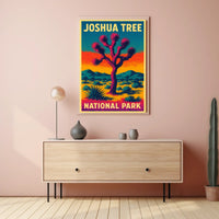 Joshua Tree Desert Sunset Retro Art Adventure Travel Bold Colorful Nightscape Classic Poster